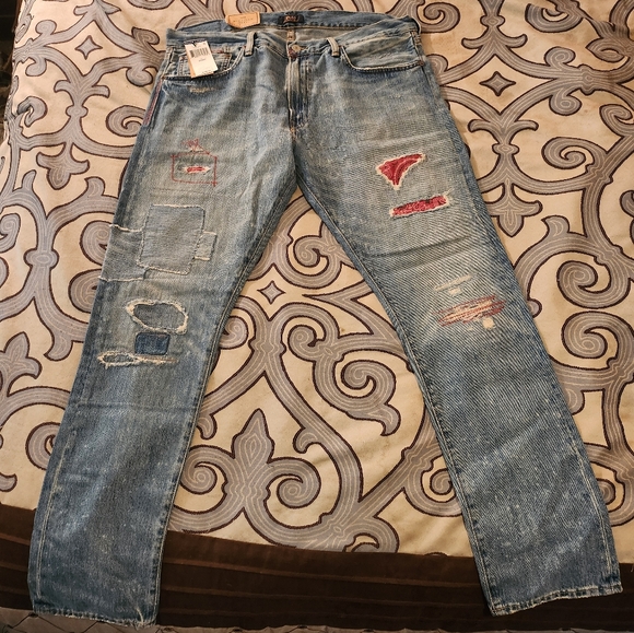 SOLD! Polo Ralph Lauren Mens Sulivan Slim Patchwork Bandana Distressed Jean 3430 - Picture 5 of 12